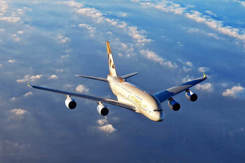 Etihad Airways A380 in the air