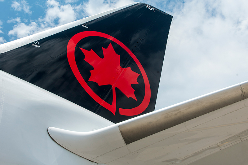 Tail of Air Canada Boeing 787-8 aircraft with new livery