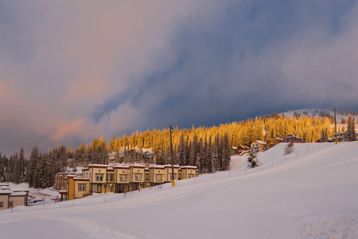 Silverstar Mountain Resort cabins covered in snow