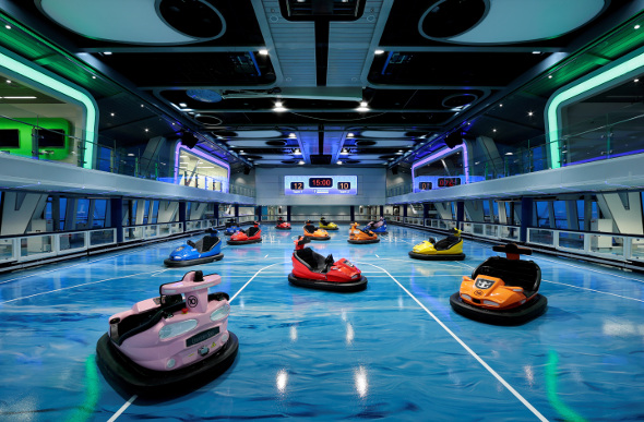 Bumper cars at the SeaPlex on board cruise ship Ovation of the Seas.