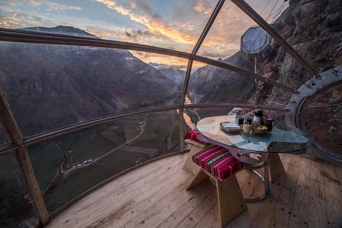 A view from the dining room of Natura Vive's Skylodge Suites, overlooking Cusco's stunning Sacred Valley - 14 romantic travel experiences for valentines day