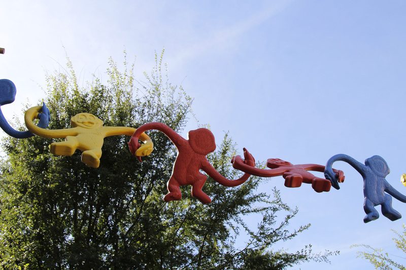 Barrel of Monkeys chain overhead at Pixar Place