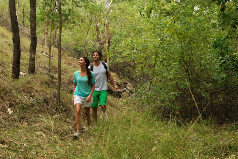 Two walkers going on a bushwalk on Hamilton Island.