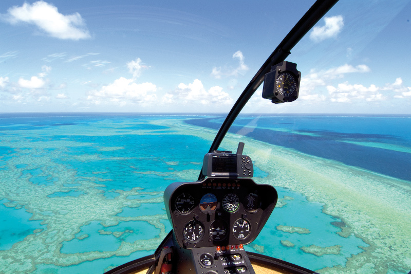 The view out over Hamilton Island from a helicopter high above.