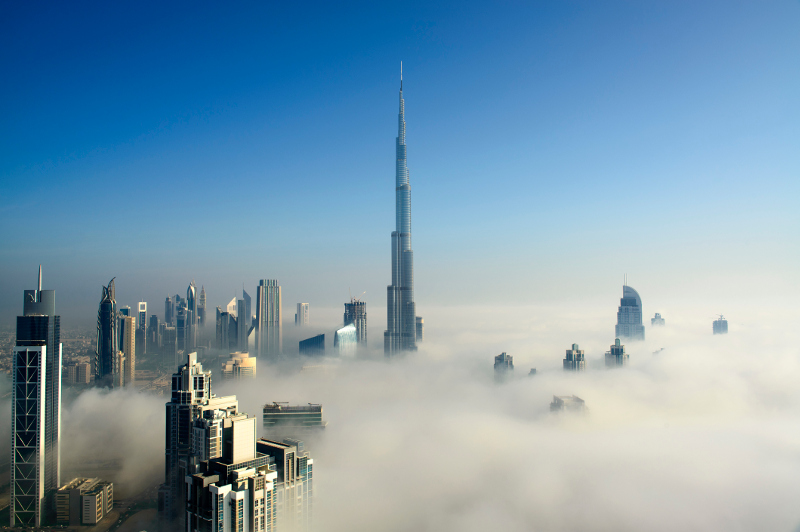 Fog shrouds the city of Dubai.