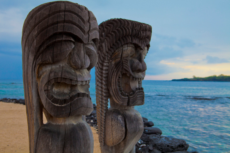 Tiki on beach, Hawaii