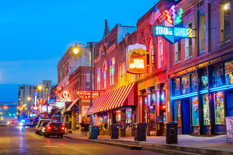 Beale Street at night, Memphis, Tennessee, USA