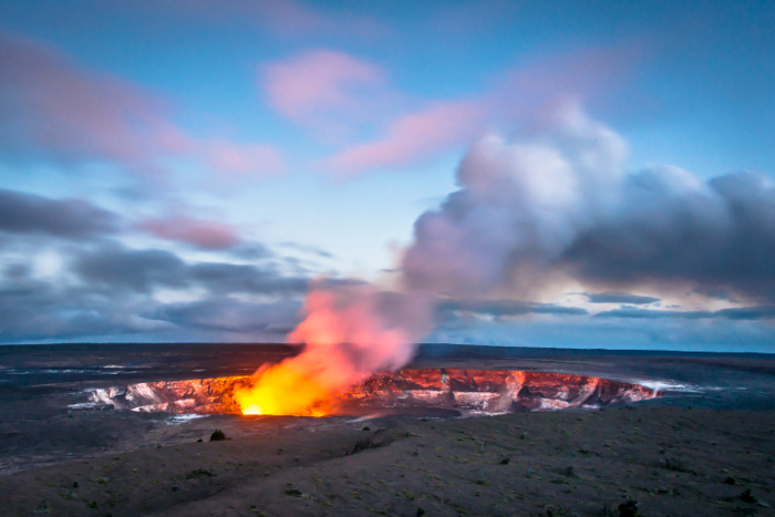 volcano crater glowing hawaii