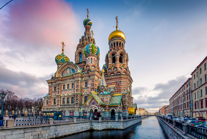 A view of the The Church of the Savior on Spilled Blood over a canal in St Petersburg - 14 romantic travel experiences for valentines day