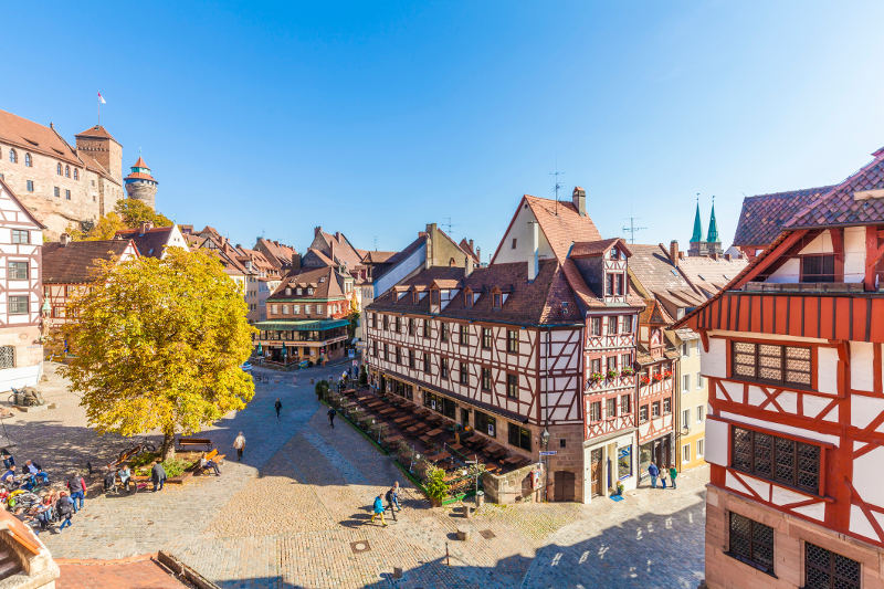 nuremberg main square with half timbered buildings around