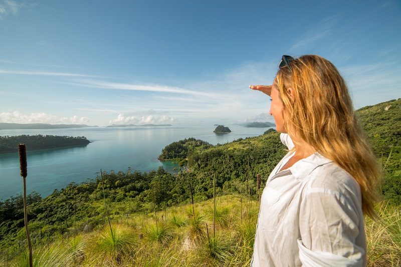 Caucasian female contemplating spectacular view from Island