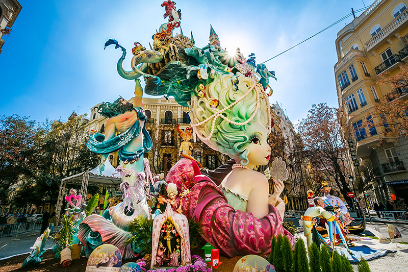 large colourful statue in Las Fallas de Valencia festival in spain