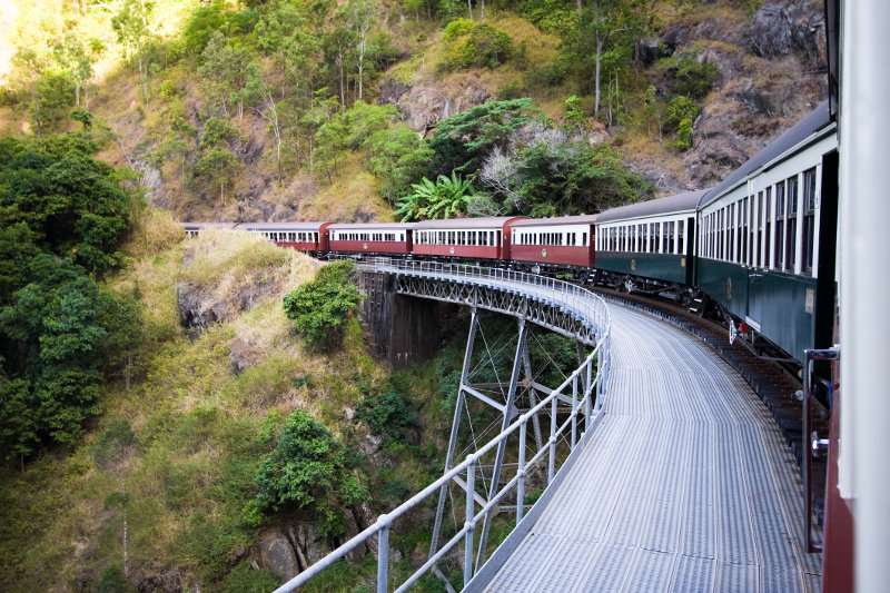 View of the Kuranda Scenic Railway as it travels through rainforest