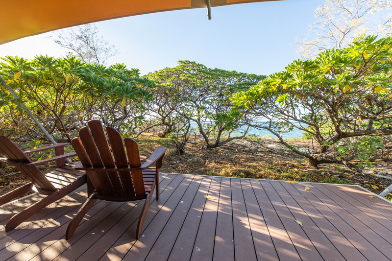 The glamping tents have a great deck to relax on. Photo: Paula Albers