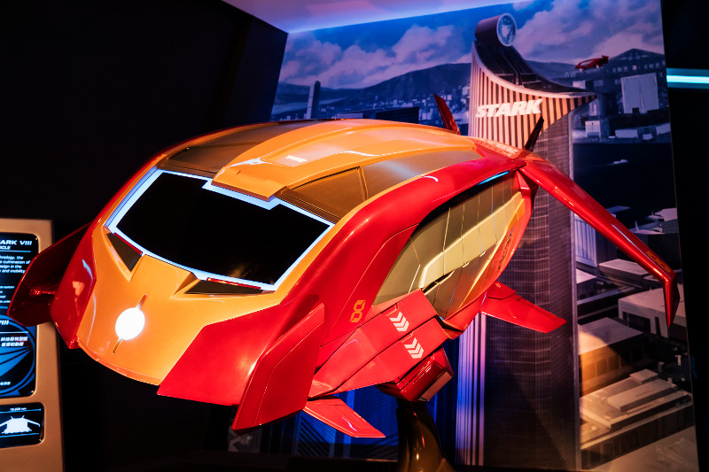An Iron Wing flight vehicle at Hong Kong Disneyland's Iron Man Experience.