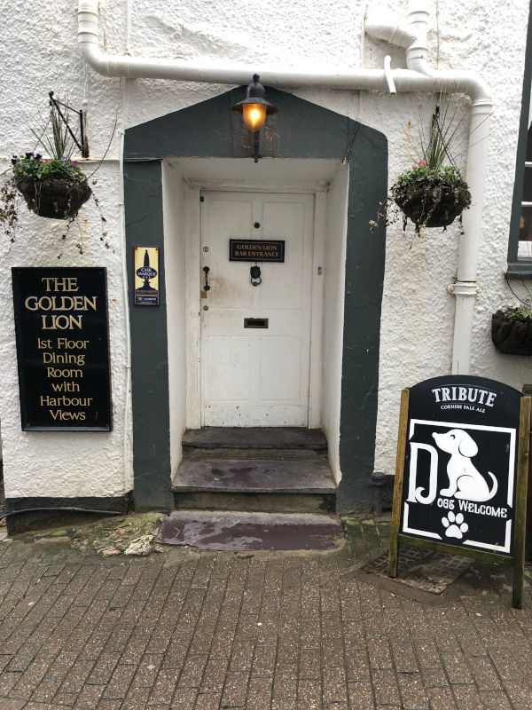 Front door of the Golden Lion is a perfect spot for a pint of Cornish Pale Ale