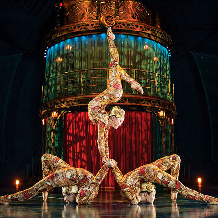 Three contortionists perform during Kooza. Picture: Cirque du Soleil