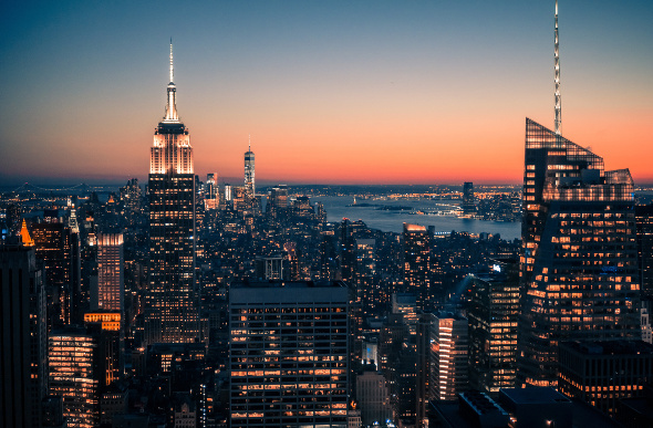 Downtown Manhattan by twilight.