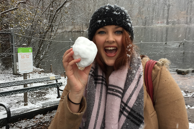 FC travel expert Laura Cruikshank in the snow NYC