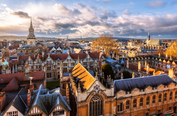 The rooftops of Oxford University in England.