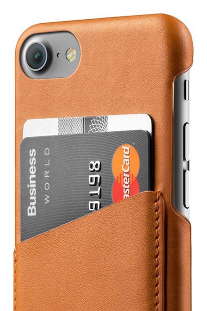 An iPhone with the Mujjo wallet case on it