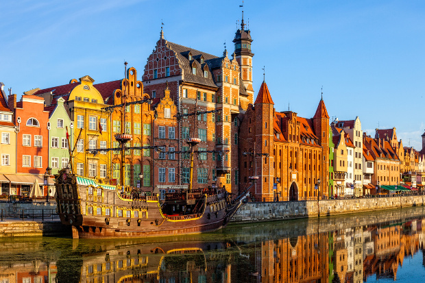 Gdansk's Old Town from the riverside in Poland