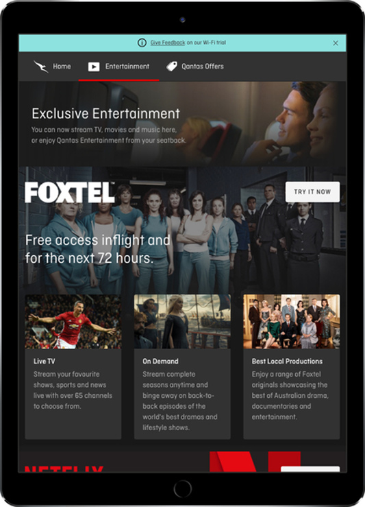 A screenshot of the Qantas WiFi service