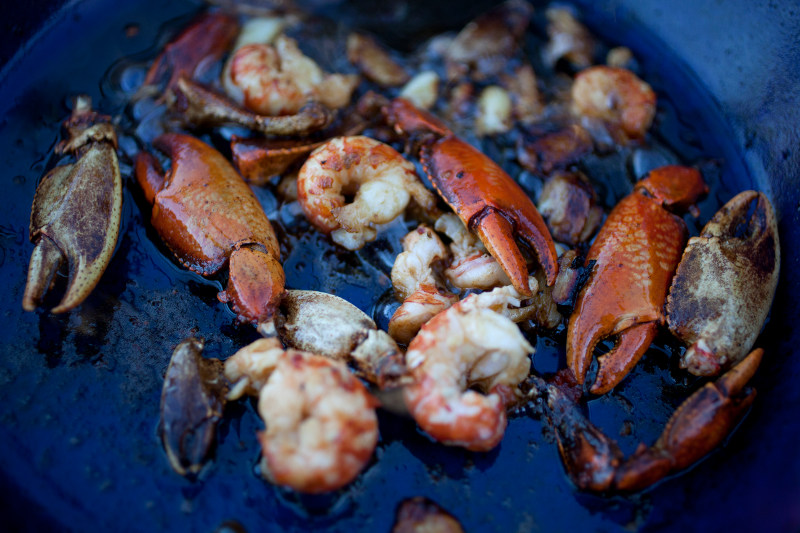 fresh seafood cooking in the pan Australia