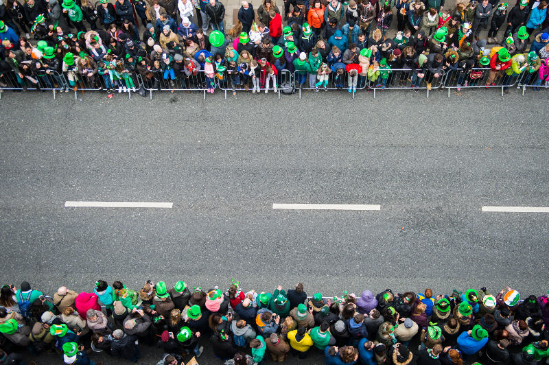 crowd waiting for the St Patrick's Day parade in Dublin, Ireland