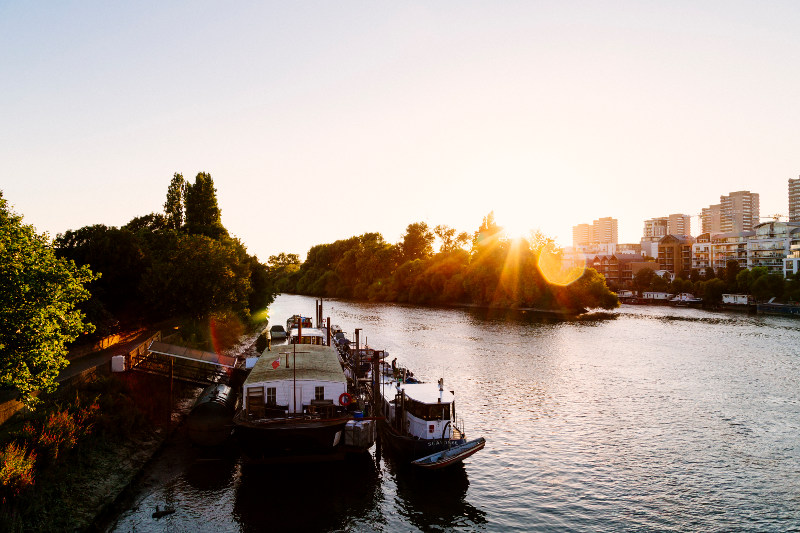 Kew bridge at sunset, river thames, london