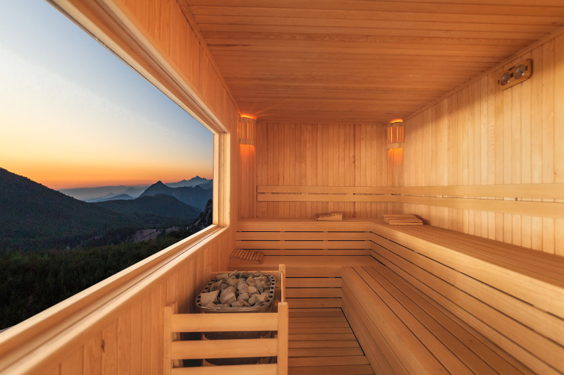 sauna with view over mountains