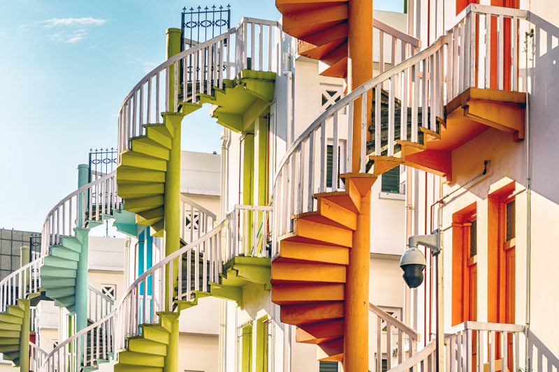 colourful staircases in Singapore