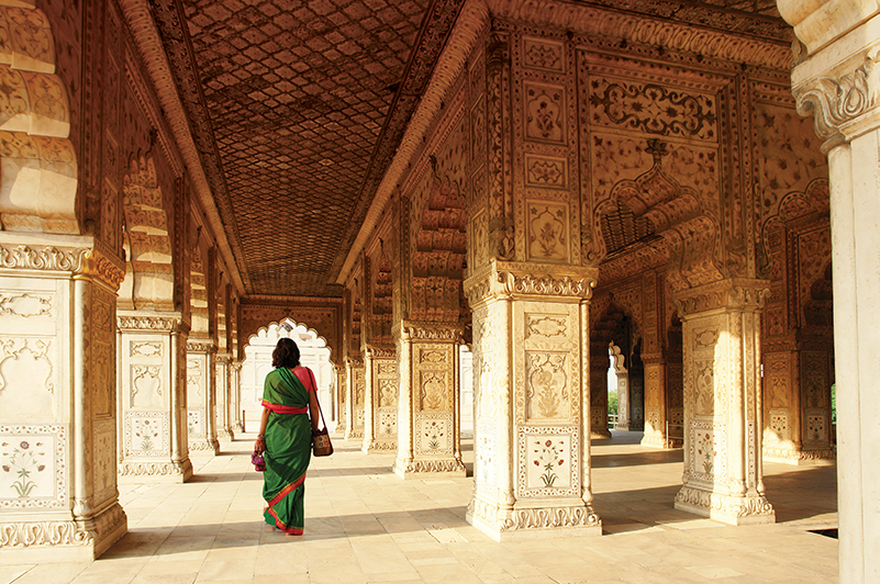 The intricate interior of the Red Fort in Delhi, India