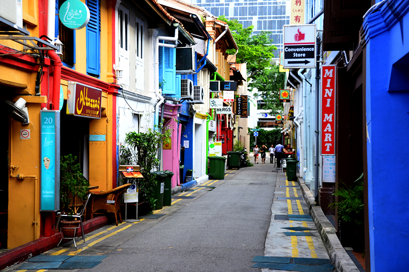 Colourful buildings in Haji Lane, Singapore