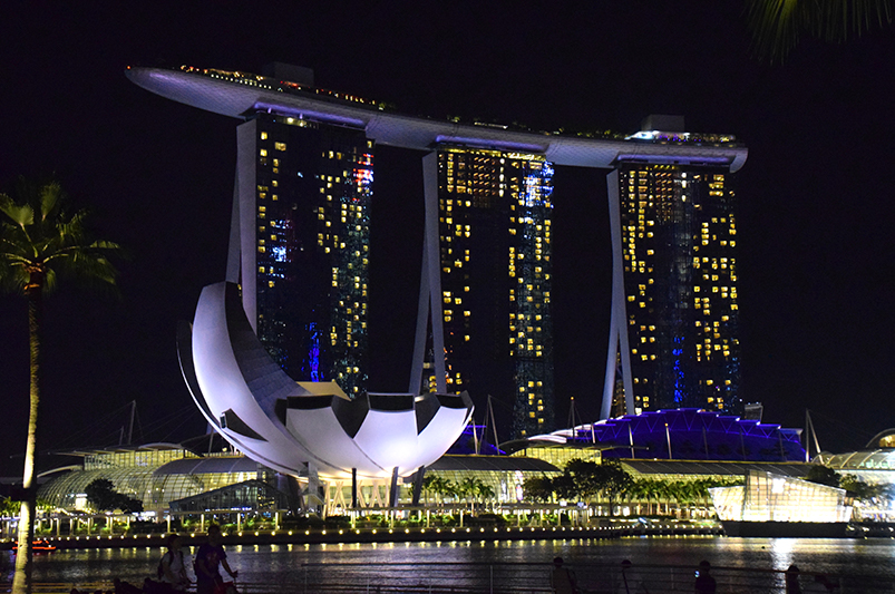 Singapore skyline at night with Marina Bay Sands