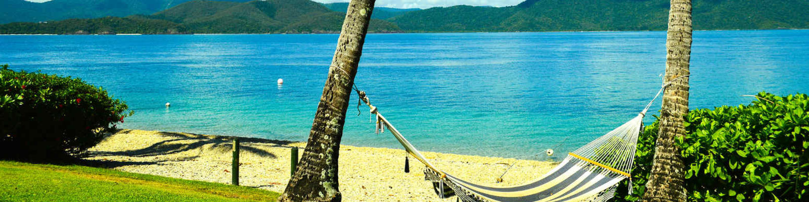 A hammock slung between two trees on Daydream Island, Queensland.