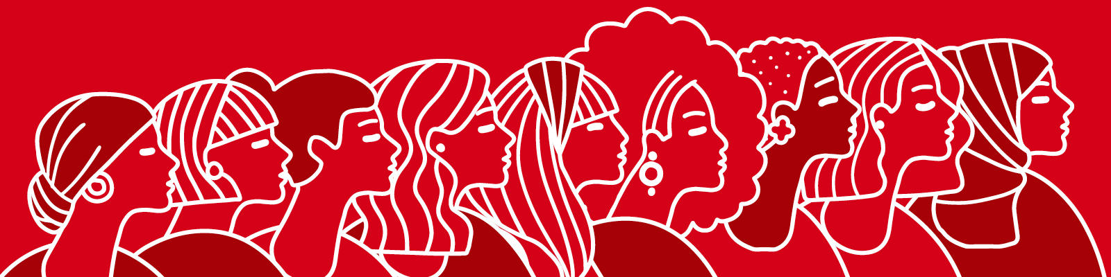 Line artwork depicting a diversity of women in profile