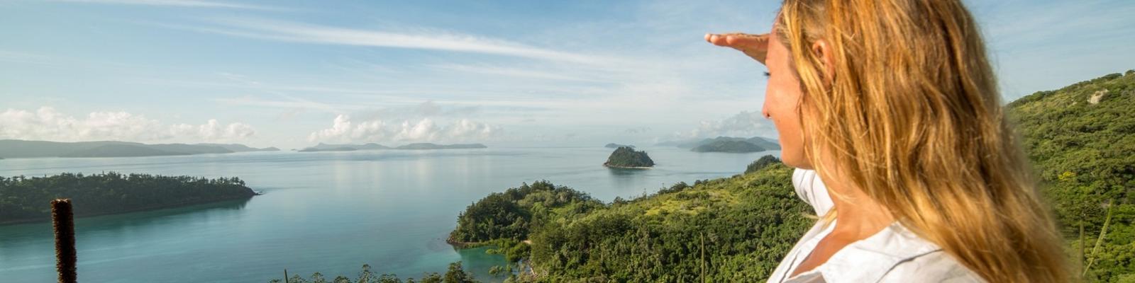 Caucasian female contemplating spectacular view from Island