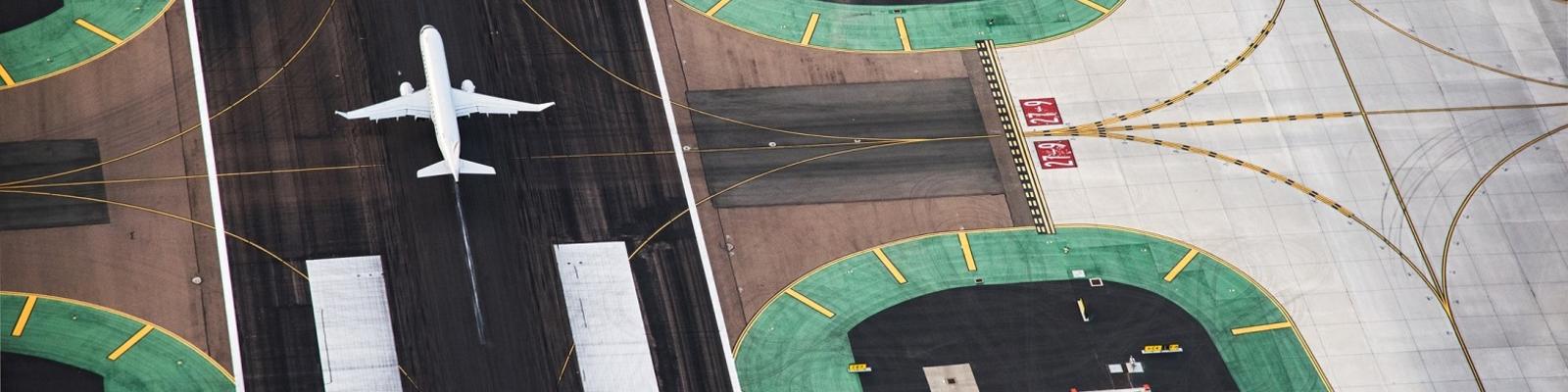 aerial view plane on runway