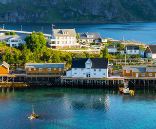 Seaside town in Norway with colourful houses