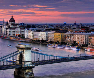 river danube and budapest at sunset