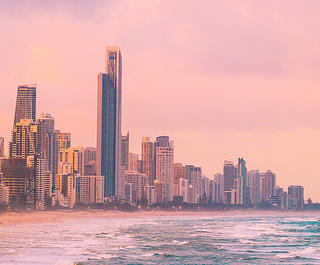 Gold coast skyline at sunset