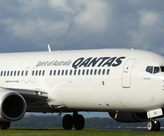 A Qantas aircraft on the runway