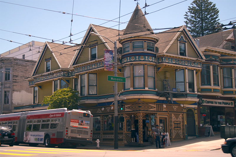 A street view of iconic Masonic Avenue in Haight-Ashbury.