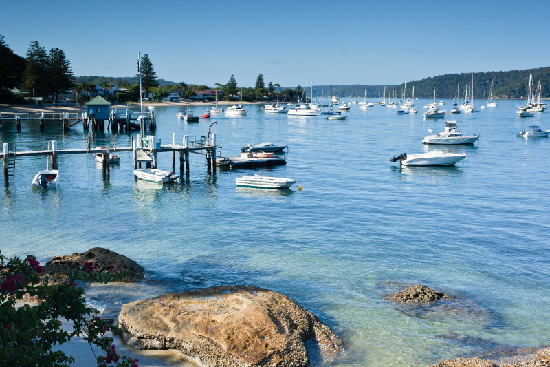 Boats moored in the sheltered waters of Palm Beach, New South Wales.