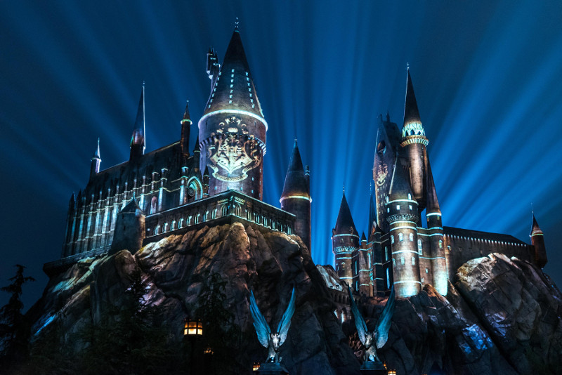 Light display over Hogwarts Castle