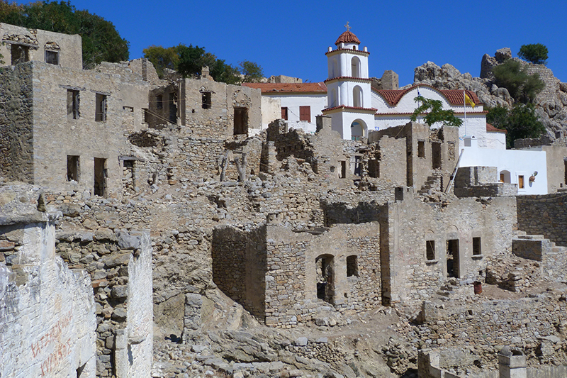 The ruins of the medieval village of Mikro Horio on Tilos island