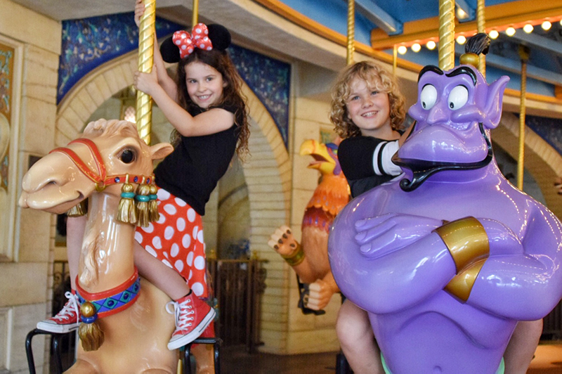 Riding the carousel at Tokyo DisneySea