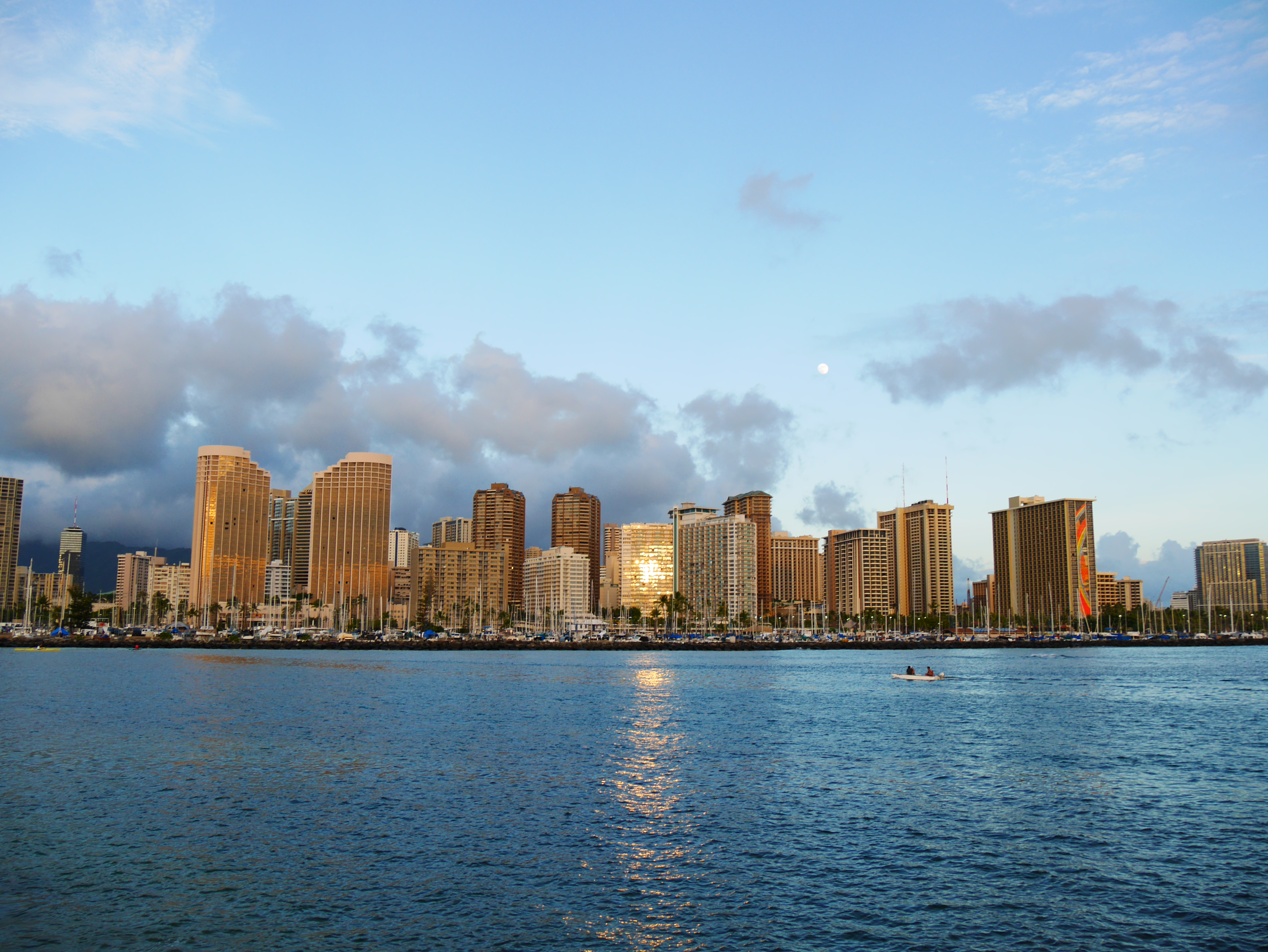 Sunset over Honolulu from Magic Island, Oahu on a segway history and cultural tour