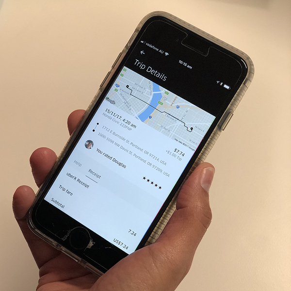The Uber app on a smartphone.